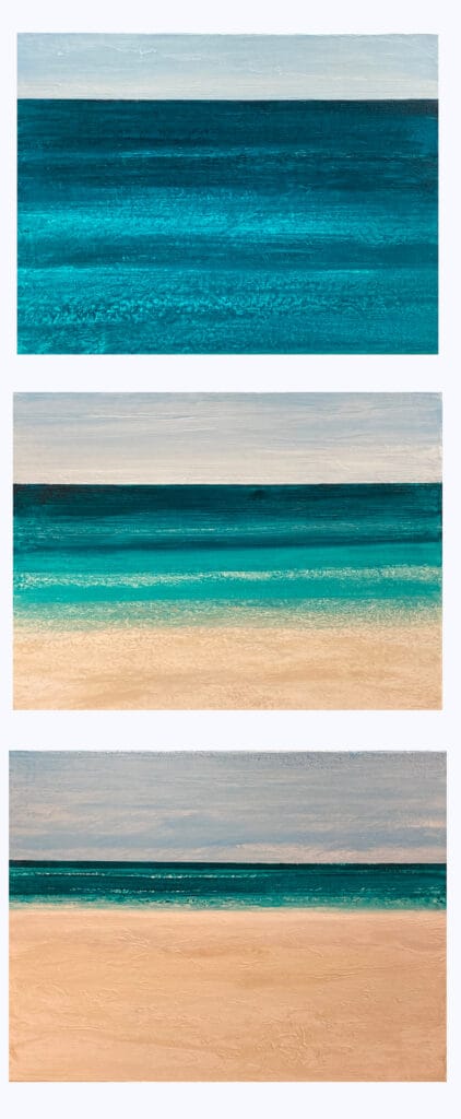 "3 Views of the Gulf, study" triptych 36x16, acrylic on canvas