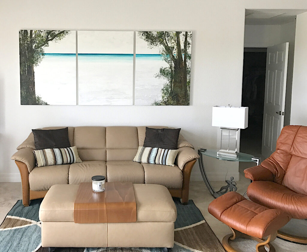 "Arrival Triptych" in private home, Manasota Key, Florida.